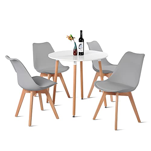 H.J WeDoo Esstisch mit 4 Stühle Essgrupp Holztisch und Grau Skandinavisches Stuhl Esstisch Set für Esszimmer Küche 80cm von H.J WeDoo