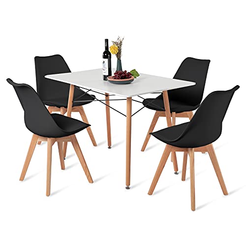 H.J WeDoo Esszimmertisch mit Stühlen, Essgruppe Weiß Tisch mit 4 Schwarz Eiche Stühlen für Esszimmer, Küche & Wohnzimmer von H.J WeDoo