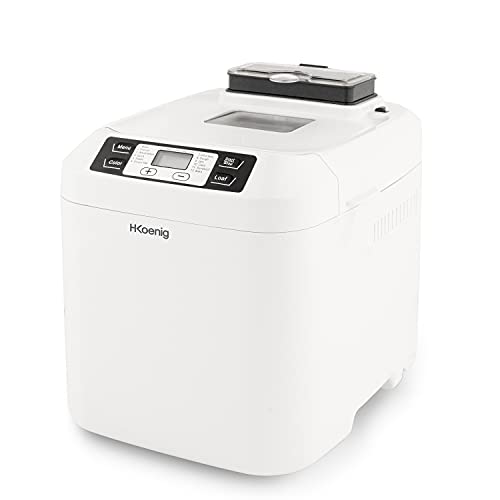 H.Koenig Brotbackmaschine mit Getreidespender BAKE340, 12 Programme, 2 Brotgrößen, Glutenfreies Programm, Brioche, verzögerte Start und Warmhaltefunktion, LCD Display, 550 Watt,Weiß von H.Koenig