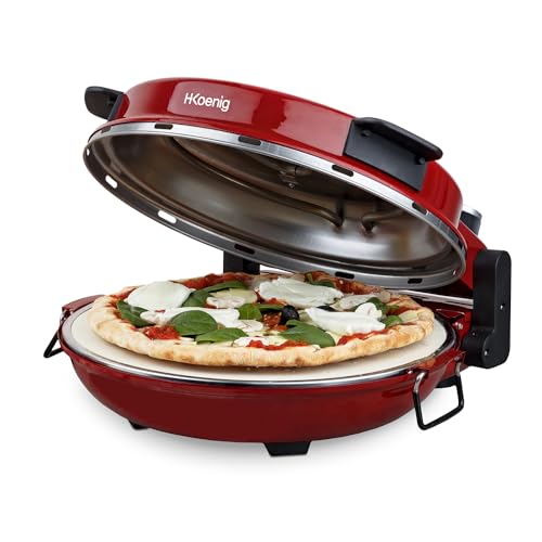 H.Koenig NAPL350 Pizzaofen, Pizza Durchmesser 32 cm, 350 Grad C, Keramik Steinplatte, Rot von H.Koenig