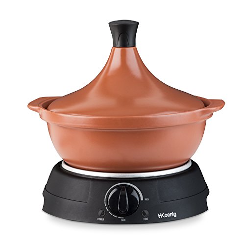 H.Koenig TAJ3 Tajine-Elektrokochtopf / Terracotta / für Tajine und Couscous / 3 L Fassungsvermögen / 300 W / orange/schwarz von H.Koenig