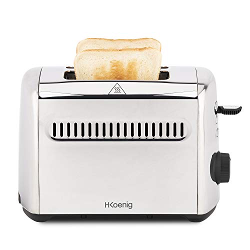 H. Koenig Toaster Toast Toaster 2 Scheiben TOAS9 Breite Schlitze 40mm Edelstahl Vintage, 7 Stufen Bräunung, Auftauen, Schnell gleichmäßig, Extra hoch, Brot, Muffin, Bagel, Einfache Reinigung, 950W von H.Koenig