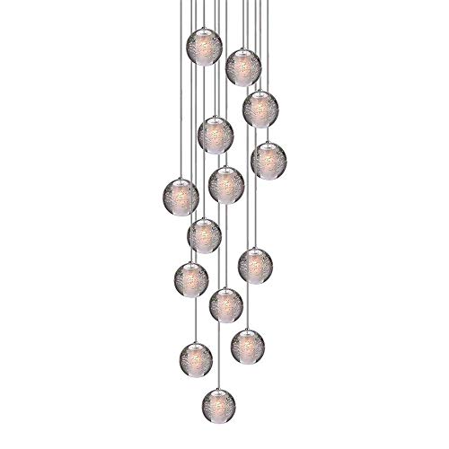 H.W.S LED Pendelleuchte Glas Kristall Hängeleuchte Lüster Dekoratives Kronleuchter Modern Pendellampe für Villa Treppe Wohzimmer Esszimmer Schlafzimmer Innenleuchte (14-Flamming, Round) von H.W.S