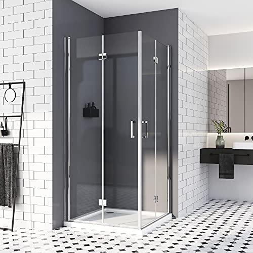 Duschkabine 90x90,Eckeinstieg Dusche Falttür 180º Duschabtrennung 6mm Nano-Beschichtung ESG Glas 195cm von H.Y