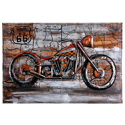 H4L Wandbild 3D Motorrad 120x80cm Metallbild Retro Relief Motiv Unikat Route 66 Bike handgefertigt von H4L