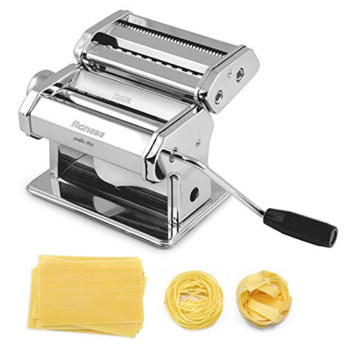 Habi Agnese Nudelmaschine mit 3 Zubehörteilen für die Zubereitung von Lasagne - Fettuccine - Tagliolini - Ravioli - Tortelli - Stahl, Chrom, Silber. von HABI