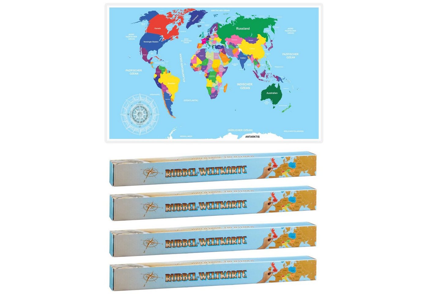 HAC24 Poster Rubbel Länderkarte Rubbelkarte Landkarte Poster XXL Rubbelweltkarte, Weltkarte (4 St), 52 x 88 cm Deutsch in Colorbox von HAC24