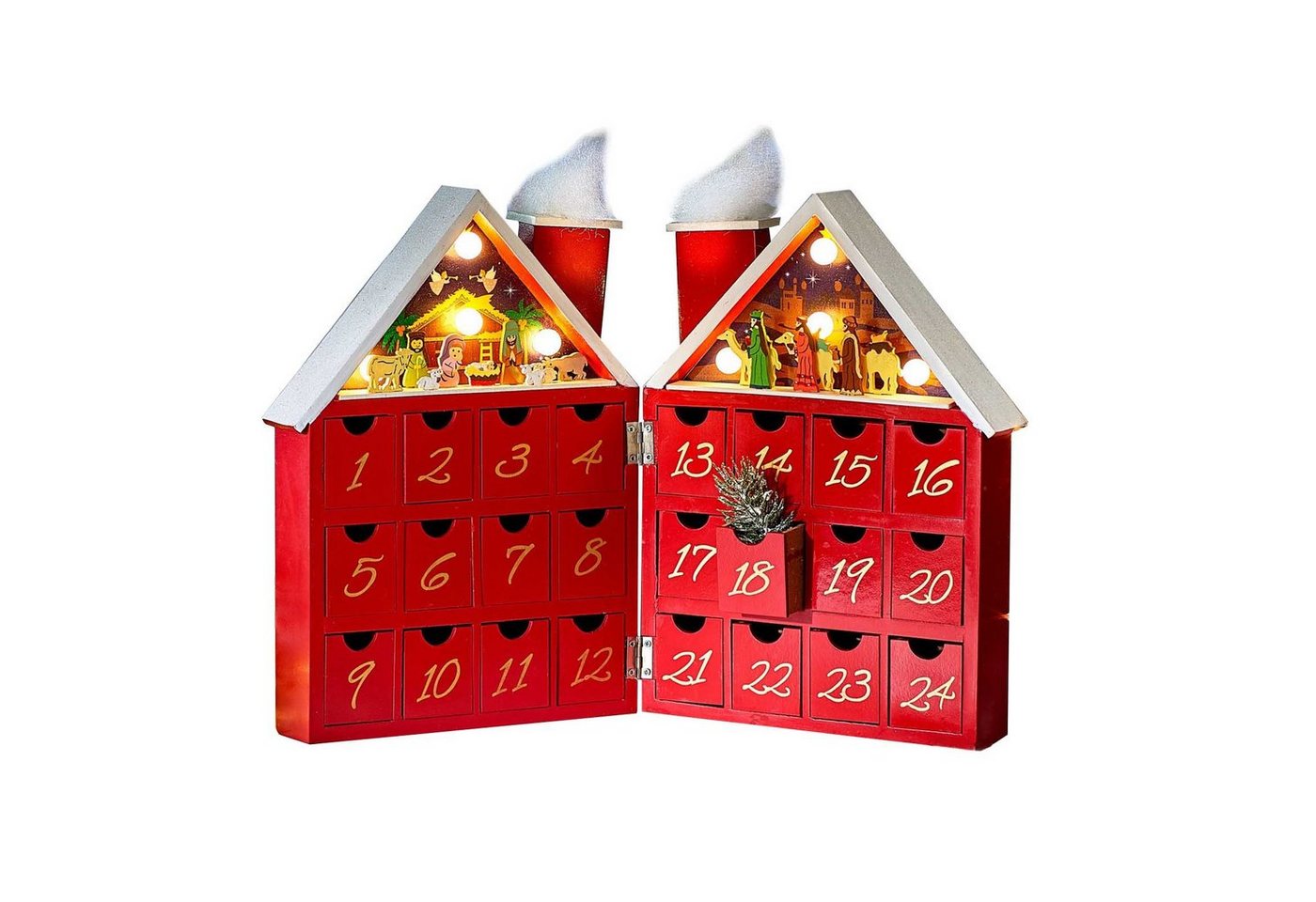 HAC24 befüllbarer Adventskalender Weihnachtskalender Krippenszene Weihnachtsdeko (1-tlg), aus Holz mit Musik und LED-Licht von HAC24