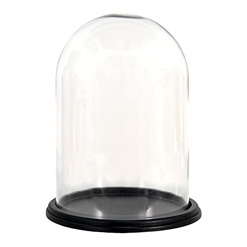 HAES DECO - Dekorative Glasglocke mit schwarzem Holzsockel - Glaskuppel Durchmesser 23 cm und Höhe 30 cm - Dekorative Glashaube als Tischdeko - Transparent Glasglocke - ST034771 von HAES DECO
