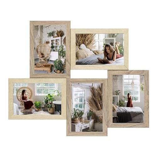 HAES DECO – Holz-Multi-Fotorahmen Rena 5Q Braun/Creme für 5 Fotos im Format 10 x 15 (42 x 35 cm) – DT996HS von HAES DECO