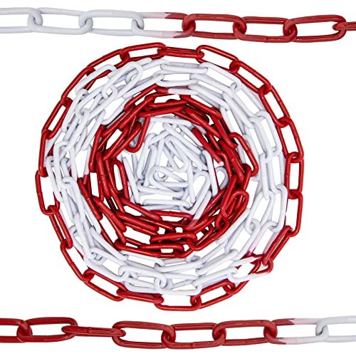 Absperrkette Rot-Weiß 5m, 10, 15m, 26m Stahl Glieder 5mm Rundstahlkette Warnkette Baustellensicherungskette (5 Meter) von HAFIX