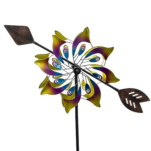 HAFIX® XL Windrad - Windkompass - mit Zwei Rädern und Pfeil für 3D Optik. Windspiel aus Metall mit max. Höhe 127cm. Windspiel für Garten als Dekoration UV-beständig und wetterfest bunt. von HAFIX