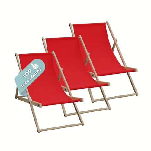 HAGO Liegestuhl Rot Liege Stuhl Strand Strandliege Sonnenliege Gartenliege Klappstuhl Lounge Chill 3 Stück von HAGO