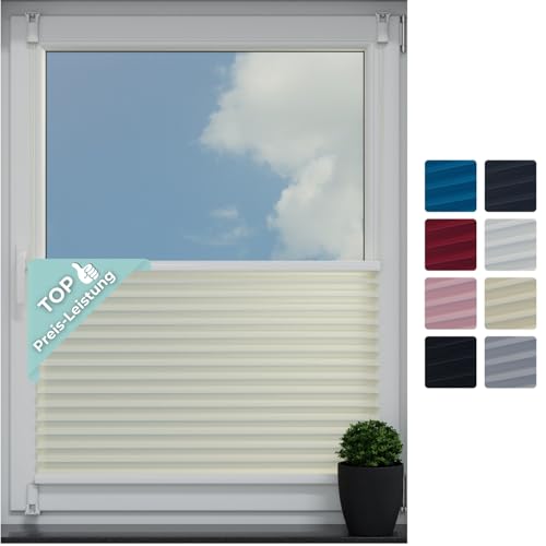 HAGO24 Klemmfix-Plisee in Creme I 55x150cm I Klemmrollos für Fenster ohne Bohren I UV-beständiges Klemm-Rollo für Tür I Perfekter Sicht- & Sonnenschutz für Schlafzimmer & Badezimmer von HAGO