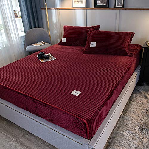HAIBA Premium Warme Spannbettlaken Kuschelige Cashmere - Touch Bettlaken Jersey Fleece Spannbetttuch Bett Flauschiges Laken, red, 120x200+30cm von HAIBA