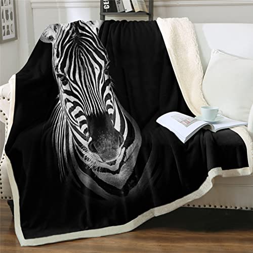 Zebra Schwarz Flanell Kuscheldecke 130x150cm,3D Wohndecke Warm Weiche Schmusedecke Sofadecke Jungen Mädchen - Für Wohnzimmer, Schlafzimmer, Camping, Picknick von HAIKUO