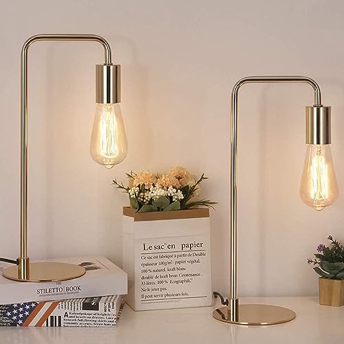 HAITRAL Tischlampe 2er-Set, Retro Industrielle Metall Nachttischlampe für Schlafzimmer, Wohnzimmer, Büro - Rosé Gold von HAITRAL