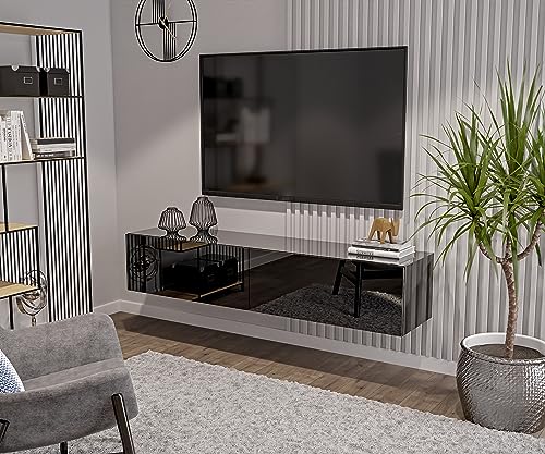 180 cm Schwarz-Hochglanz TV Lowboard TV Board Hängend Hängeschrank Wohnwand TV Möbel Fernsehschrank Fernsehtisch Sideboard HiFi 180x35x40 cm Holzwerkstoff von HAJDUK FURNITURE