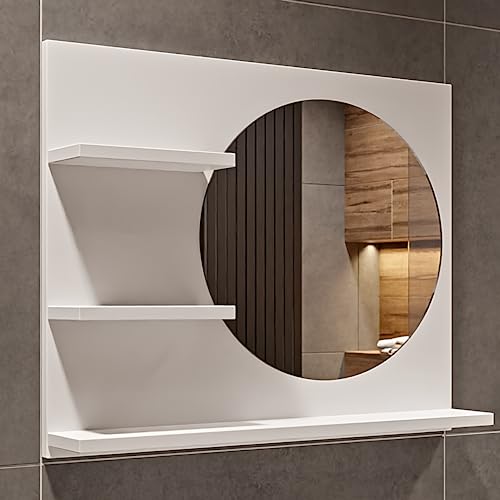 HAJDUK FURNITURE Badspiegel mit Ablage Weiß - 60 cm x 50 cm - Spiegel Rechts - Badezimmerspiegel - Bad Spiegel Rund - Wandspiegel - Spiegelschrank - Spiegel Durchmesser: 40 cm von HAJDUK FURNITURE