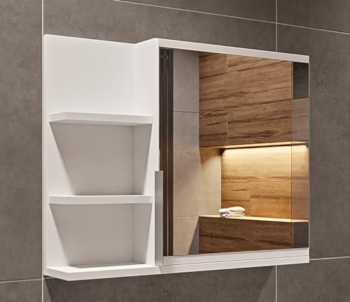 HAJDUK FURNITURE Spiegelschrank Weiß Matt – 60x50x12 cm – Hängeschrank Badezimmer - Badezimmerschrank Hängend - Wandschrank mit Ablagen Links von HAJDUK FURNITURE