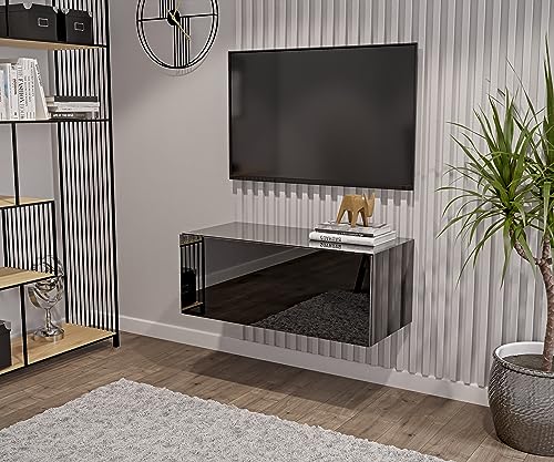 HAJDUK FURNITURE Wohnwand Schwarz Full Hochglanz TV Board 90 cm Hängend Lowboard Hängeschrank TV Schrank Fernsehschrank Sideboard Wohnzimmer von HAJDUK FURNITURE