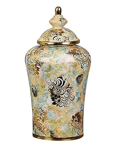 Ingwer Glas Ingwerglas Vase Keramikvasen Ingwerglas Mit Deckel Für Heimdekoration, Goldene Tempelglasvase, Traditionelles Chinesisches Porzellan Ingwerglas mit Deckel (Color : B, Size : 16.5 * 32cm) von HALAHAI