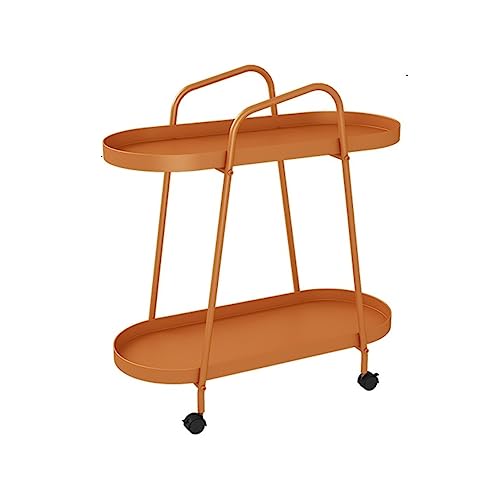 Rollwagen Küchenwagen Servierwagen 2-stufiger Eisen-Rollwagen Mit Rädern, Wohnzimmer, Sofa, Seite, Zuhause, Balkon, Beweglicher Push-Küchen-Lagerregalwagen Küchenrollwagen Regalwagen ( Color : Orange von HALAHAI