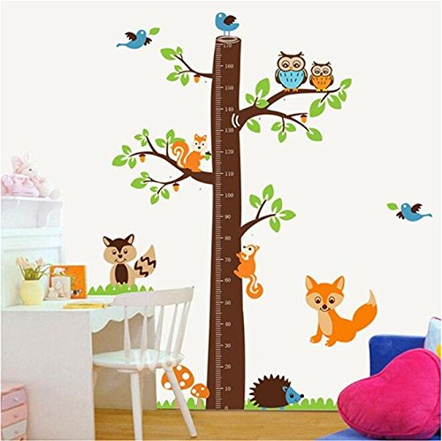 HALLOBO® Wandaufkleber XXXL Eule Wald Tier Höhe Messlatte Fuchs Baum Eichhörnchen Wandtattoo Aufkleber Wandsticker Kinderzimmer Kinder Baby Babyzimmer von HALLOBO