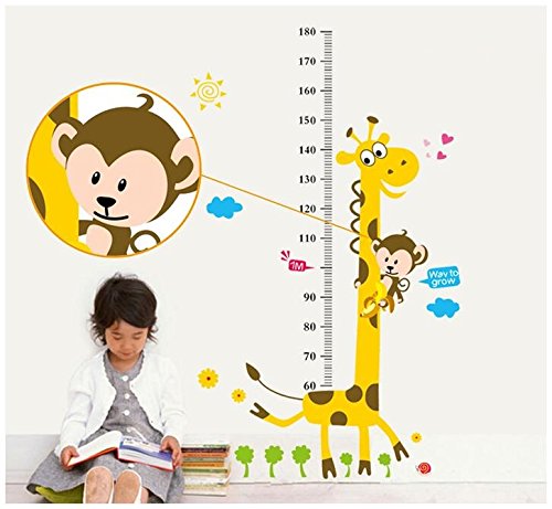 HALLOBO® Wandtattoo Höhenmessung Höhe Messblatt Giraffe Wandaufkleber Wandsticker Kinderzimmer Mädchen Kinder Baby von HALLOBO