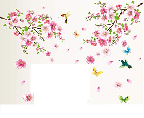 HALLOBO® XXL Wandtattoo Pfirsichblüte Blumen Vogel Schmetterling Wandaufkleber Wandsticker Wall Sticker Wohnzimmer Schlafzimmer Deko von HALLOBO