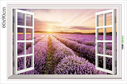 HALLOBO® XXL Wandtattoo Wandaufkleber Fenster Lavendel Wohnzimmer Schlafzimmer Küche Sticker Wand Bild Wand Aufkleber Deko Korridor Esszimmer von HALLOBO