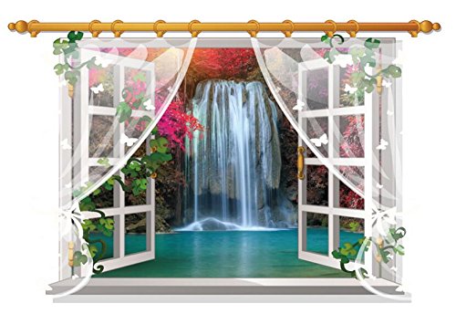 HALLOBO® XXL Wandtattoo Wandaufkleber Fenster Wasserfall See Berg Wohnzimmer Schlafzimmer Küche Sticker Wand Bild Wand Aufkleber Deko Korridor Esszimmer von HALLOBO