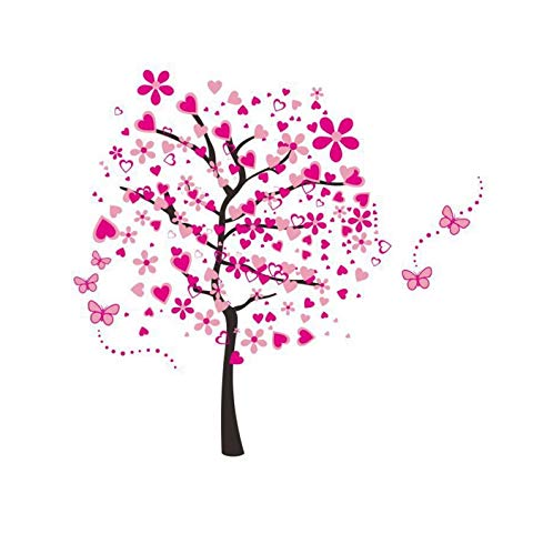 HALLOBO® XXL Wandtattoo Wandaufkleber Herz Baum Liebe Pink Blumen Schmetterlinge Wandsticker Wall Sticker Wohnzimmer Schlafzimmer Deko Esszimmer Korridor von HALLOBO