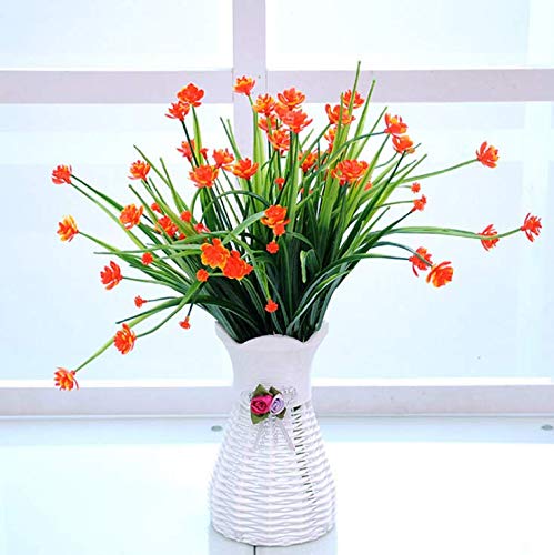 HALLOBO Kunstblumen mit Vase Blumen Grün Grass Kunstpflanzen Blumen Stauß Gesteck Deko neu (Orange) von HALLOBO