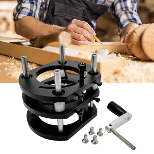 HAMON Router Lift, 4-Backen-Hebebühne Klemm-Frästisch-Hebesystem Edelstahl-Frästisch-Hebesystem Maximum Lift 51mm Spannmaschinendurchmesser 64-65 mm für DIY, Holzbearbeitung, Gravur (Schwarz) von HAMON