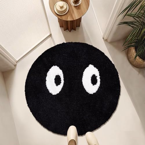 HAMON Teppich Schwarz, Rund Tufting Weich Teppich Cartoon Eyes Runder Teppich, rutschfeste Teppich Waschbar Weich Badvorleger Kinder Schlafzimmer für Wohnzimmer Badezimmerdekoration (Eyes 100cm) von HAMON