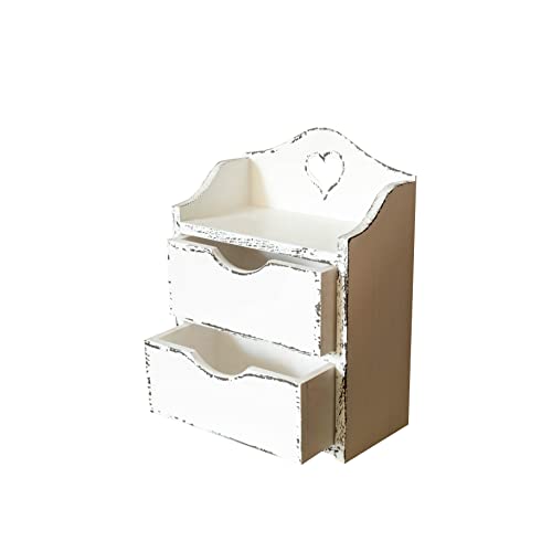Holz Mini Kommode mit Zwei Schubladen und Herz - Weiß Shabby Chic, Holz Organizer. Schreibtisch Organizer - Schmuckkommode von HANDKADECOR