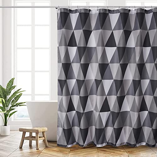 HANFU Duschvorhang, Duschvorhänge Polyester 180 x 180 cm Waschbar, Shower Curtains mit ösen und 12 Duschringen, Beschwerter Saum, Badewanne Vorhang Schnell Trocknend für Badezimmer, Dreieck Muster von HANFU