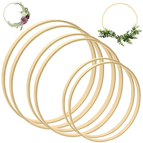 HAOBIN 6 StüCk Bambus Holz Ringe TraumfäNger Holzring Holzringe Bambus Ringe Set Zum Basteln Kranz Ringe DIY Handwerk DIY Kranz deko TraumfäNger Hochzeitskranzdekoration Und Wandbehang Basteln von HAOBIN