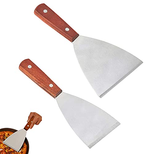 HAOBIN Spachtel Edelstahl Spachtel Werkzeug Spachtel Maler Spachtel Set Holzgriff Hochwertiger Edelstahlspatel Zum Grillen Von Teppanyaki-Fleisch Und Reinigen Der Grillpfanne,SpüLmaschinenfest,2 StüCk von HAOBIN