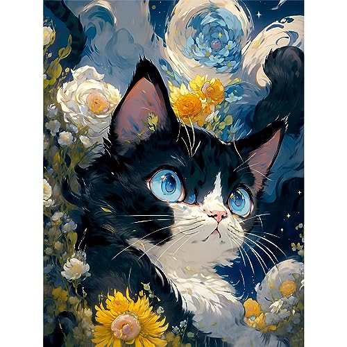 HAOCHEN 5D Diamond Art Painting Kit, DIY Diamant Painting Bilder, Diamant Kristall Strass Kreuzstich Painting Bilder Malen nach Zahlen 30x40cm, für Erwachsene Kinder Zuhause Wanddekoration (Katze) von HAOCHEN