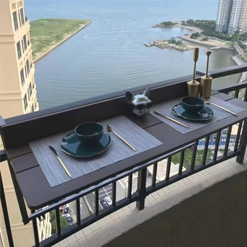 Balkontisch zum Aufhängen, Balkon-Stehtisch für Geländer, Balkon-Schreibtisch, verstellbare Outdoor-Hängestangen-Tische für Terrasse, multifunktionaler Geländer-Hängetisch, Beistelltische fü von HAOXINGXIN