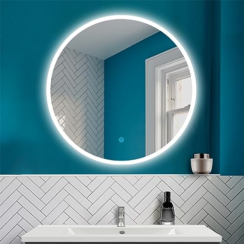 HAPAOSO LED Badspiegel mit Beleuchtung Badezimmer Rund Spiegel Beschlagfrei Wandspiegel mit Touchschalter von HAPAOSO