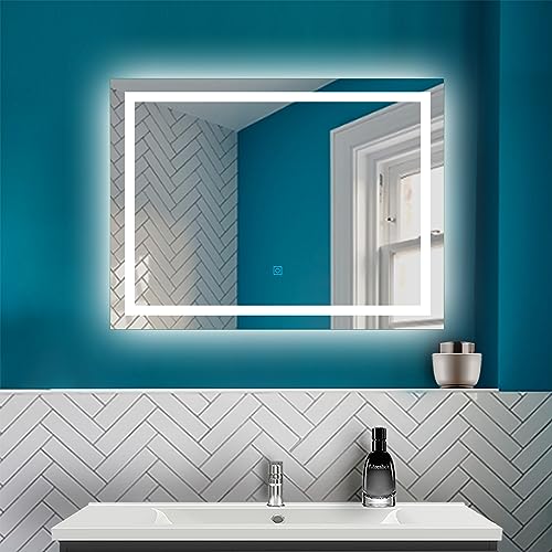 HAPAOSO LED Badspiegel mit Beleuchtung Badezimmer Spiegel mit Beschlagfrei Wandspiegel mit Touchschalter Horizontal und Vertikal von HAPAOSO