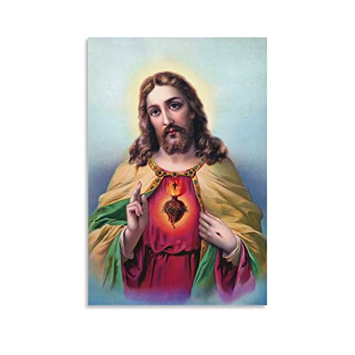 Jesus Christus Weißgold und rotes Herz und Dornen, 3 Poster, dekoratives Gemälde, Leinwand, Wandposter und Kunstdruck, modernes Familienschlafzimmer-Dekoration, Poster, 40 x 60 cm von HAPPOW