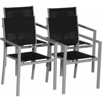 Satz von 4 Stühlen aus grauem Aluminium - schwarzes Textilene - Grau von HAPPY GARDEN