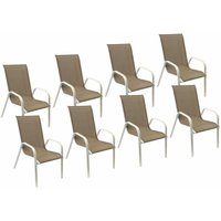 Satz von 8 Stühlen marbella aus taupefarbenem Textilene - weißes Aluminium - Braun von HAPPY GARDEN