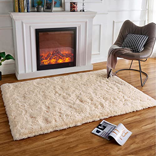 HARESLE Luxus Shaggy Weiche Teppich Wohnzimmer Fläche Teppich Quadrat Kunstpelz Indoor Flauschige zerfeste Teppiche Moderne Wohnkultur für, Esszimmer,Schlafzimmer/Beige,80 * 120CM von HARESLE