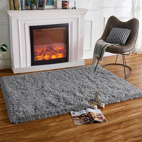 HARESLE Luxus Shaggy Weiche Teppich Wohnzimmer Fläche Teppich Quadrat Kunstpelz Indoor Flauschige zerfeste Teppiche Moderne Wohnkultur für, Esszimmer,Schlafzimmer/grau,120 * 160CM von HARESLE