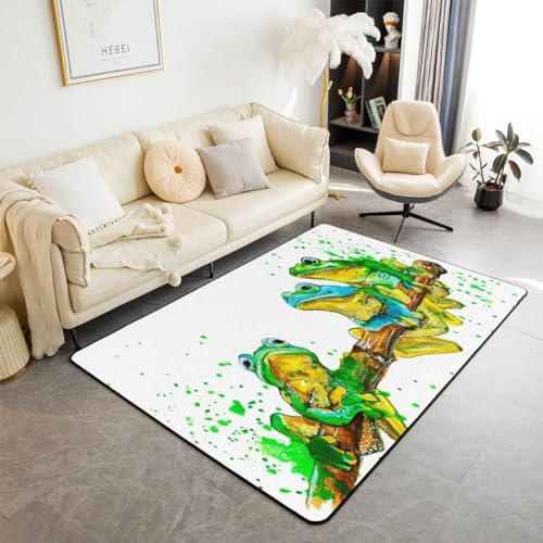 HATEGE Teppich Wohnzimmer 140 x 200 cm Waschbar Frosch, Outdoor Teppiche Kurzflor 3D Tier, Carpet Flauschig Frosch WS1470 von HATEGE
